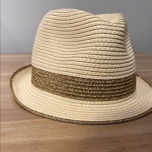 San Diego Hat Company Cream and Gold Fedora Hat as shown
